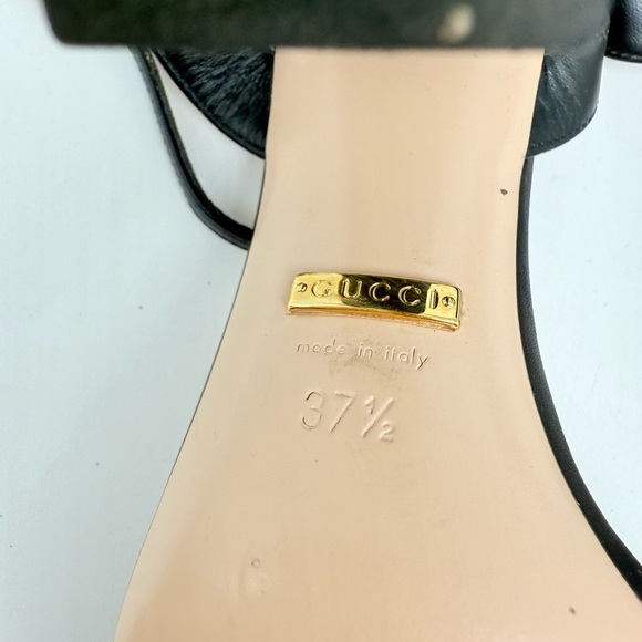 Gucci Black Leather Marmont GG logo Ankle strap block heel sandals EU 37.5 US7.5 - Picture 8 of 9